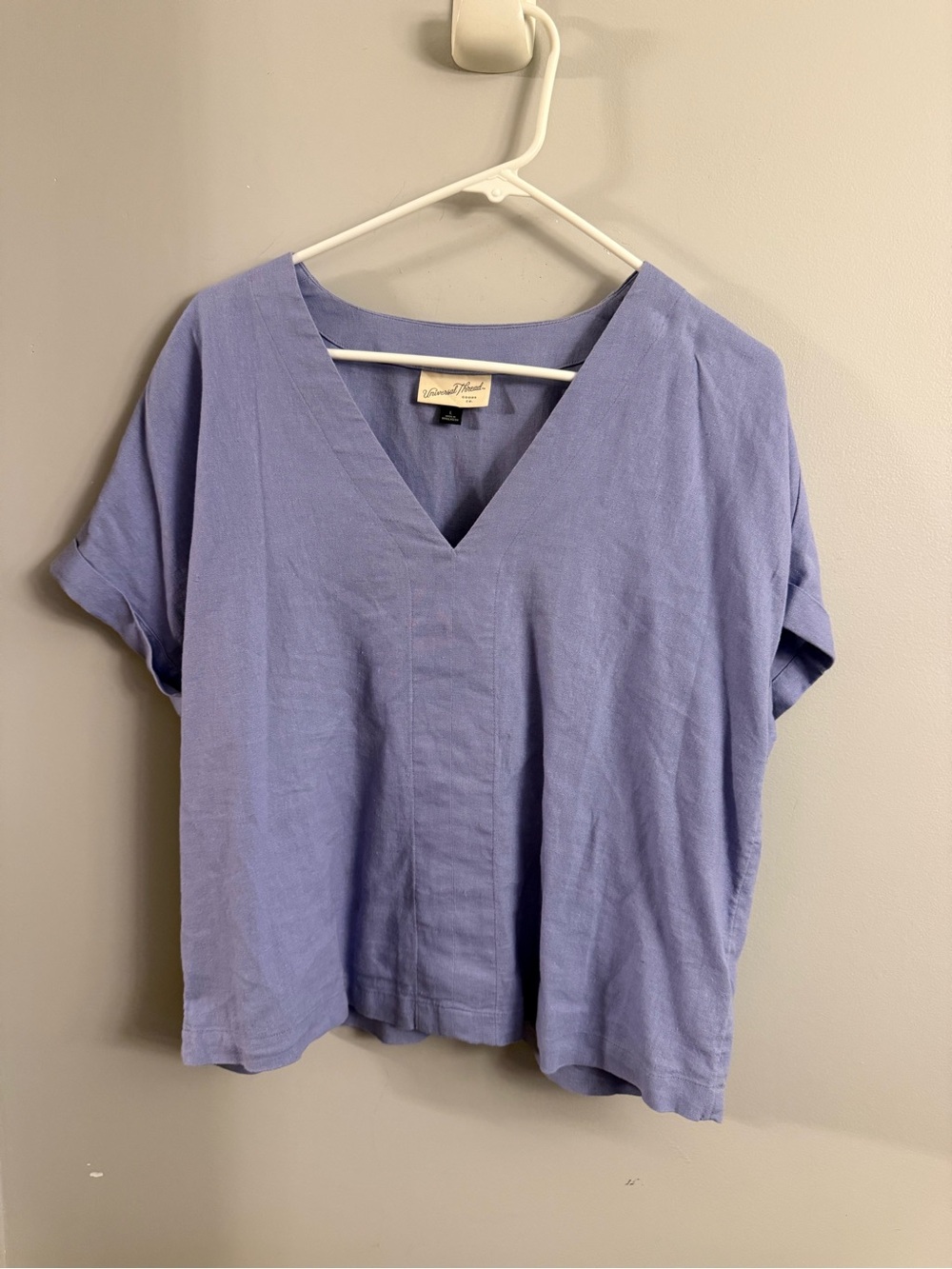 Universal Thread Black Linen Blend V-Neck Blouse Short Sleeve Size Large
